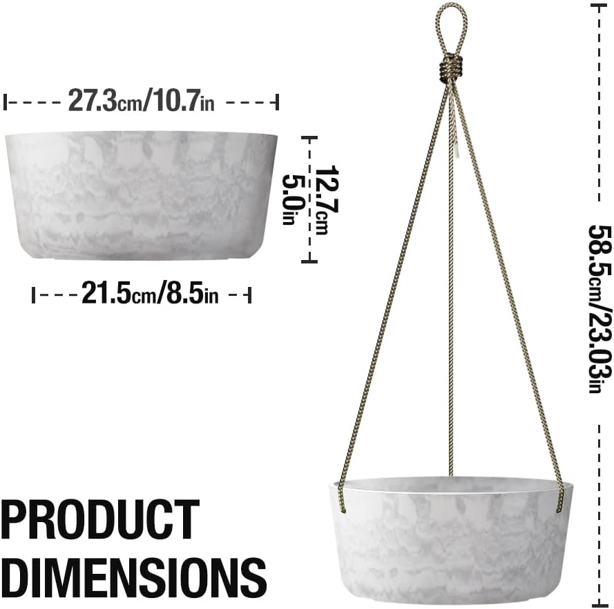 10.7 Inch Hanging Planter for Outdoor Indoor Plants,2 Pack Hanging Flower Pots with Drain Holes for Garden Home Decor Use (Marble)