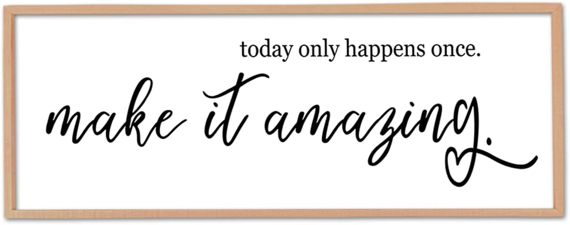 flowtorely Today Only Happens Once Make It Amazing Wall Decor 40"X15" Inspirational Quote Sign Large Vintage Wood Frame for Office Wall Hanging Art (Wood)