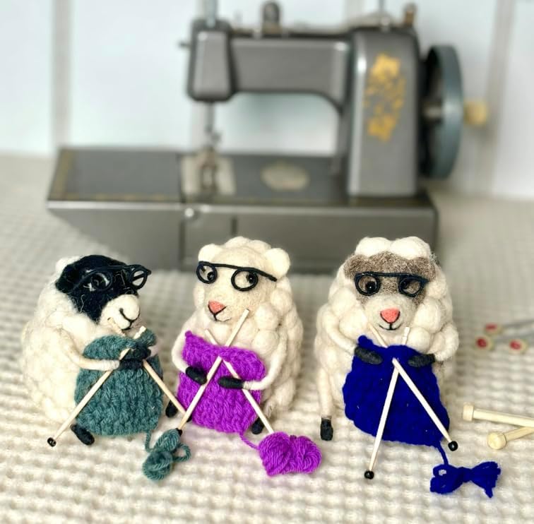 | Hand-Felted Knitting Nell Sheep | Organic Wool Home Decor | Fair Trade Plush Animal Ornament | Gift for Any Occasion | Perfect for New Spaces & Home Accessories