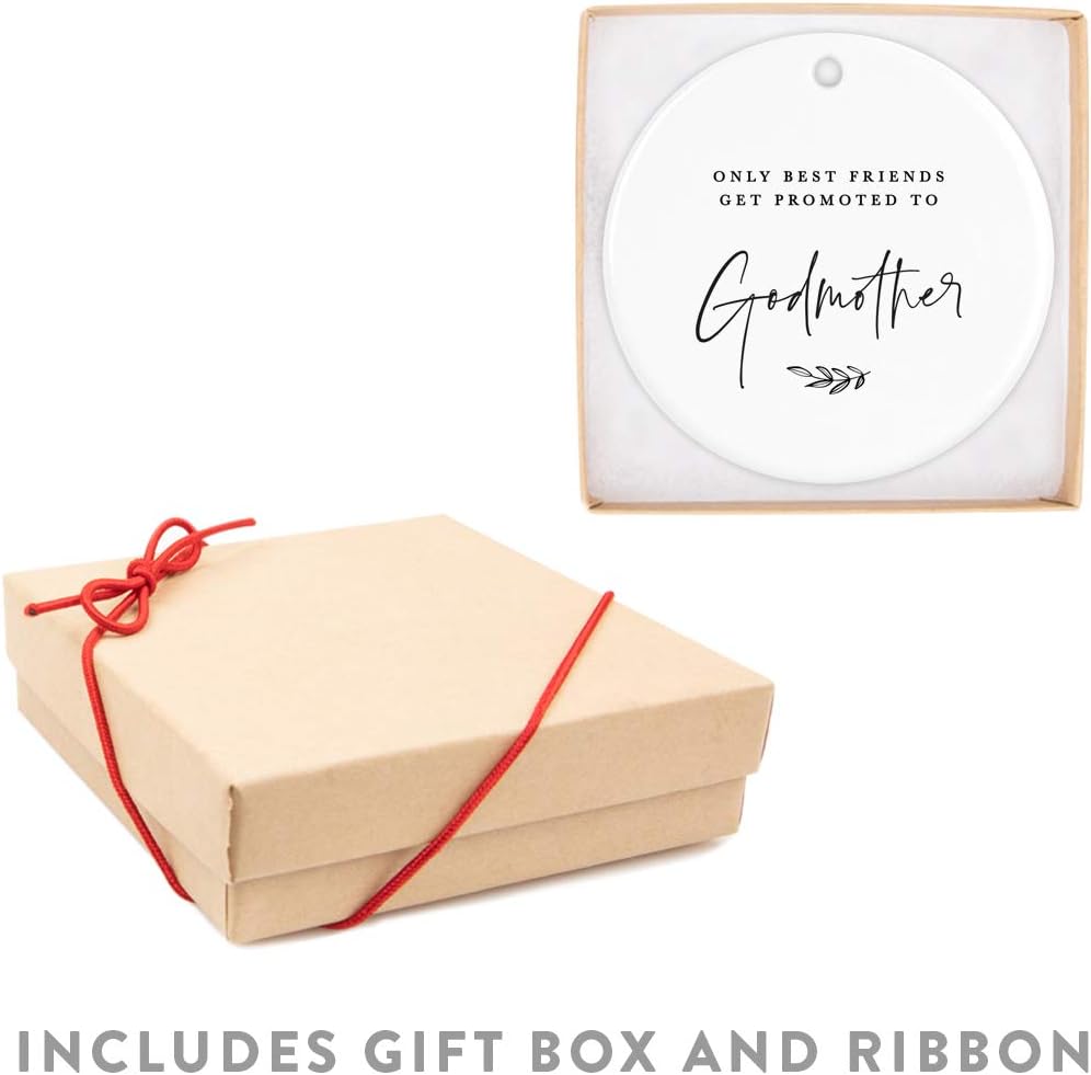 Andaz Press Round Ceramic Porcelain Christmas Ornament Collectible Godmother Gift, Only The Best Friends Get Promoted to Godmother, 1-Pack