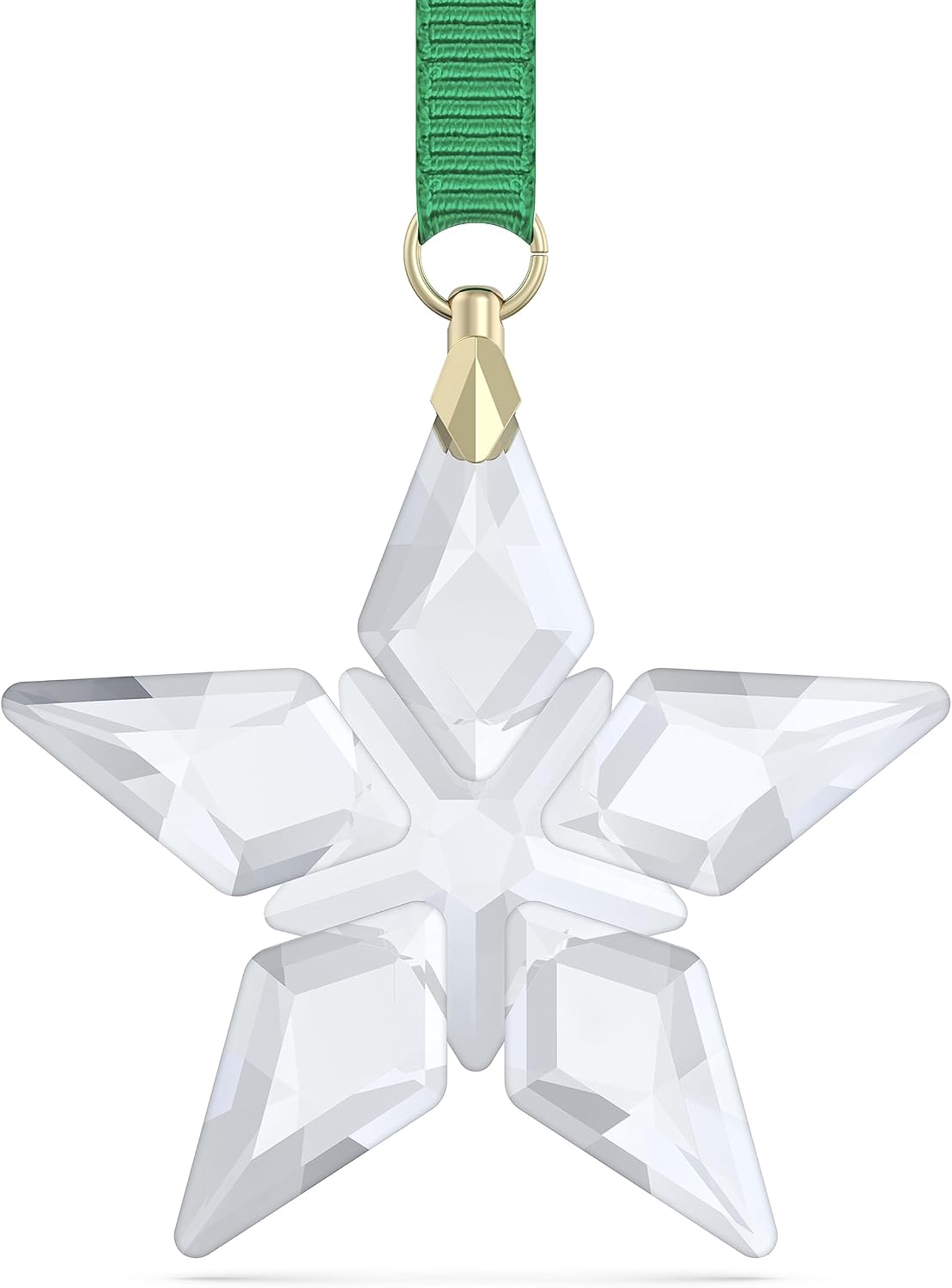Swarovski Annual Edition 2023 Little Star Ornament with Green Ribbon and Gold-Tone Finished Accents, Part of the Swarovski Annual Edition Collection