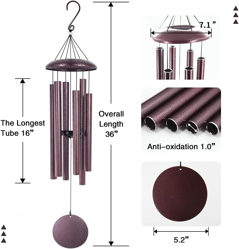 ASTARIN Wind Chimes, 36 Inch Large Metal Outdoor Chimes with 6 Tubes, Deep Tone, Tuned for Garden, Balcony, Patio & Home Decor. Bronze