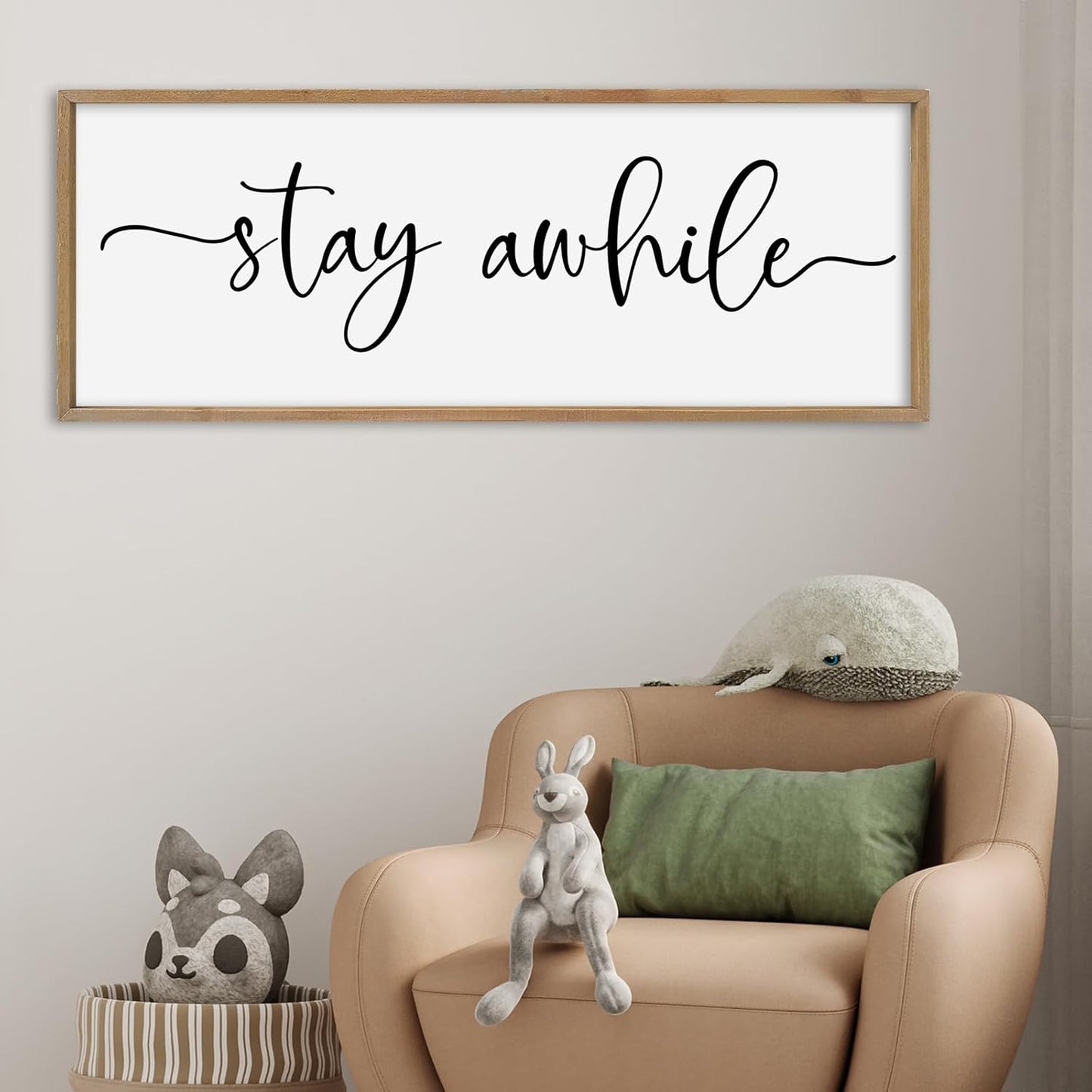 SRSZHIYUE Stay Awhile Sign Wall Decor Art 40"×15" Home Entryway Hallway Signs Large Wood Framed Wall Hanging (Wood)