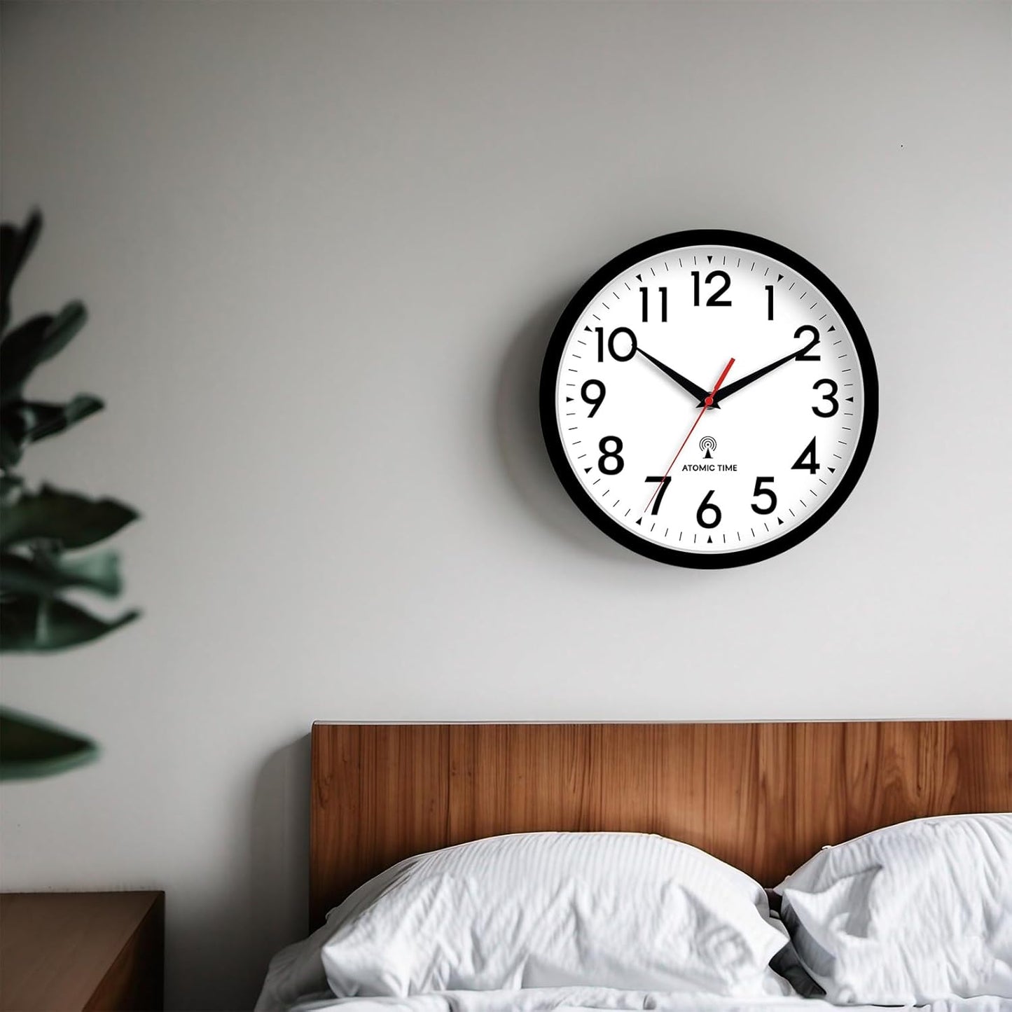 Atomic Wall Clock Analog 12 Inch Battery Operated Modern Decorative for Living Room Kitchen Office Bedroom Bathroom(Black)