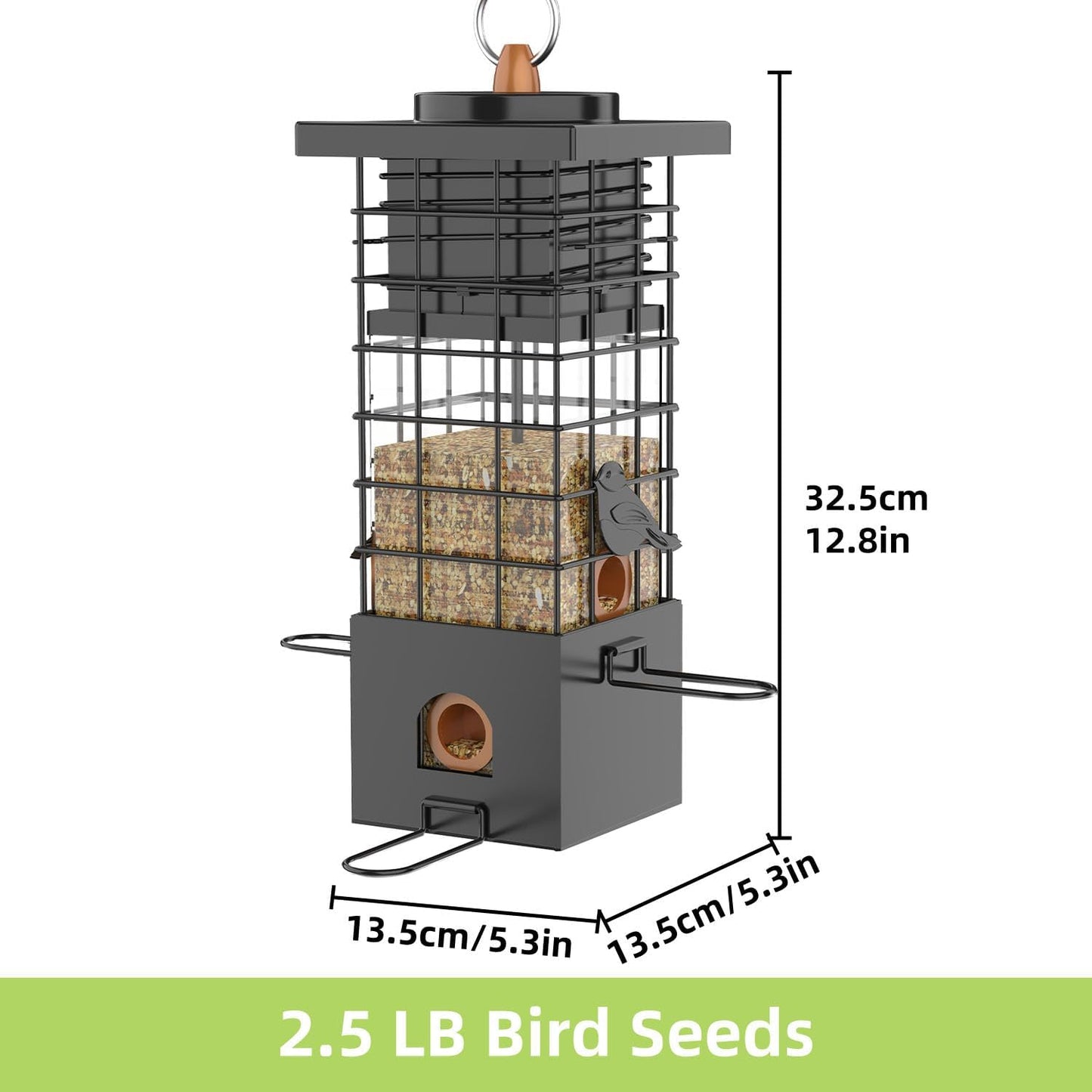 KRUOO Metal Squirrel Proof Bird Feeder for Outdoors Hanging,Wild Bird Feeders for Outside, 2.5 lb Capacity