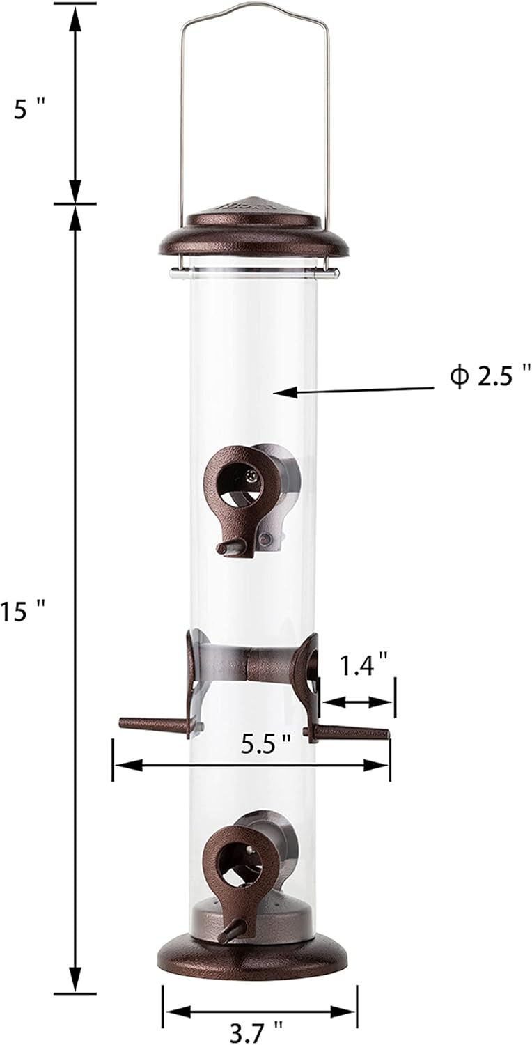 iBorn Metal Bird Feeder Hanging Wild Bird Seed Feeder for Mix Seed Blends Heavy Duty All Metal Coffee Finish,14 Inch 6 Port,Pack of 2