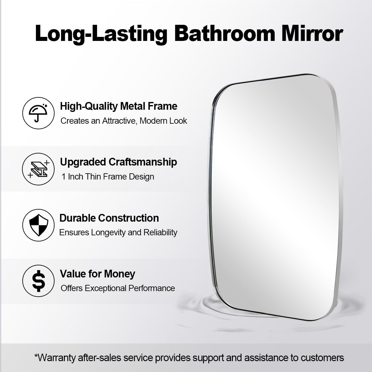 ANDY STAR Chrome Oblong Mirror, 36x40 Inch Polished Chrome Oval Mirror for Bathroom with Stainless Steel Metal Frame, Wall Mouned for Bathroom, Living Room, Entryway