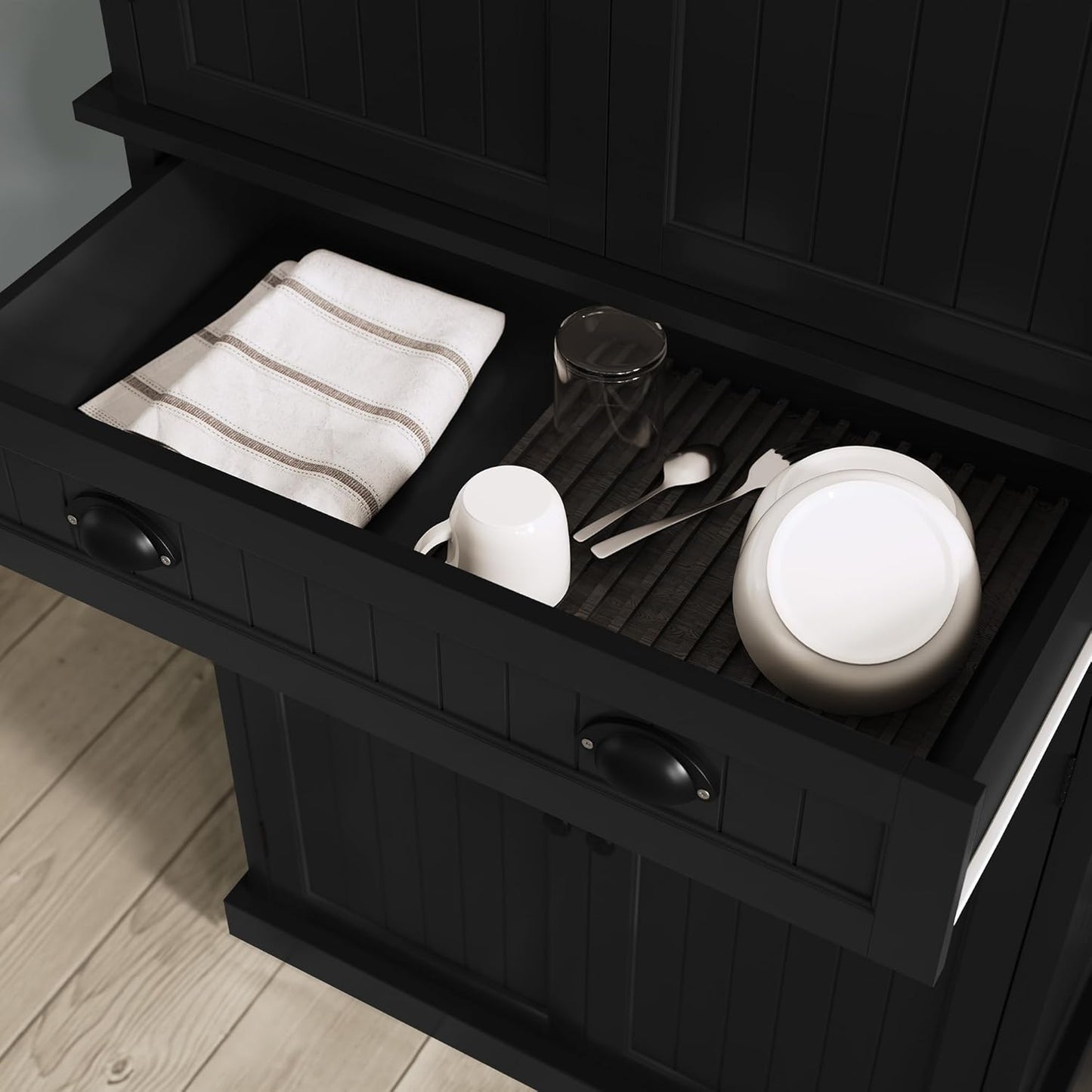 ARTPOWER 72" Tall Kitchen Pantry Storage Cabinet with Drawer and Adjustable Shelves, Pantry Cabinet for Kitchen, Bathroom or Hallway, Black