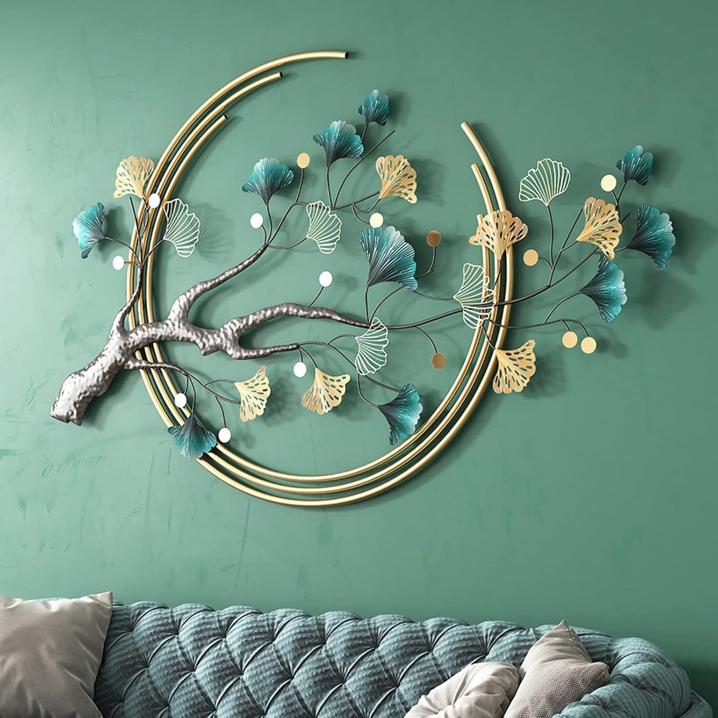 Umbifa Ginkgo Leaf Metal Art Decor 52.7 in * 32.7in 3D Metal Wall Sculpture for Living Room Porch Room Bedroom Modern Art Decor