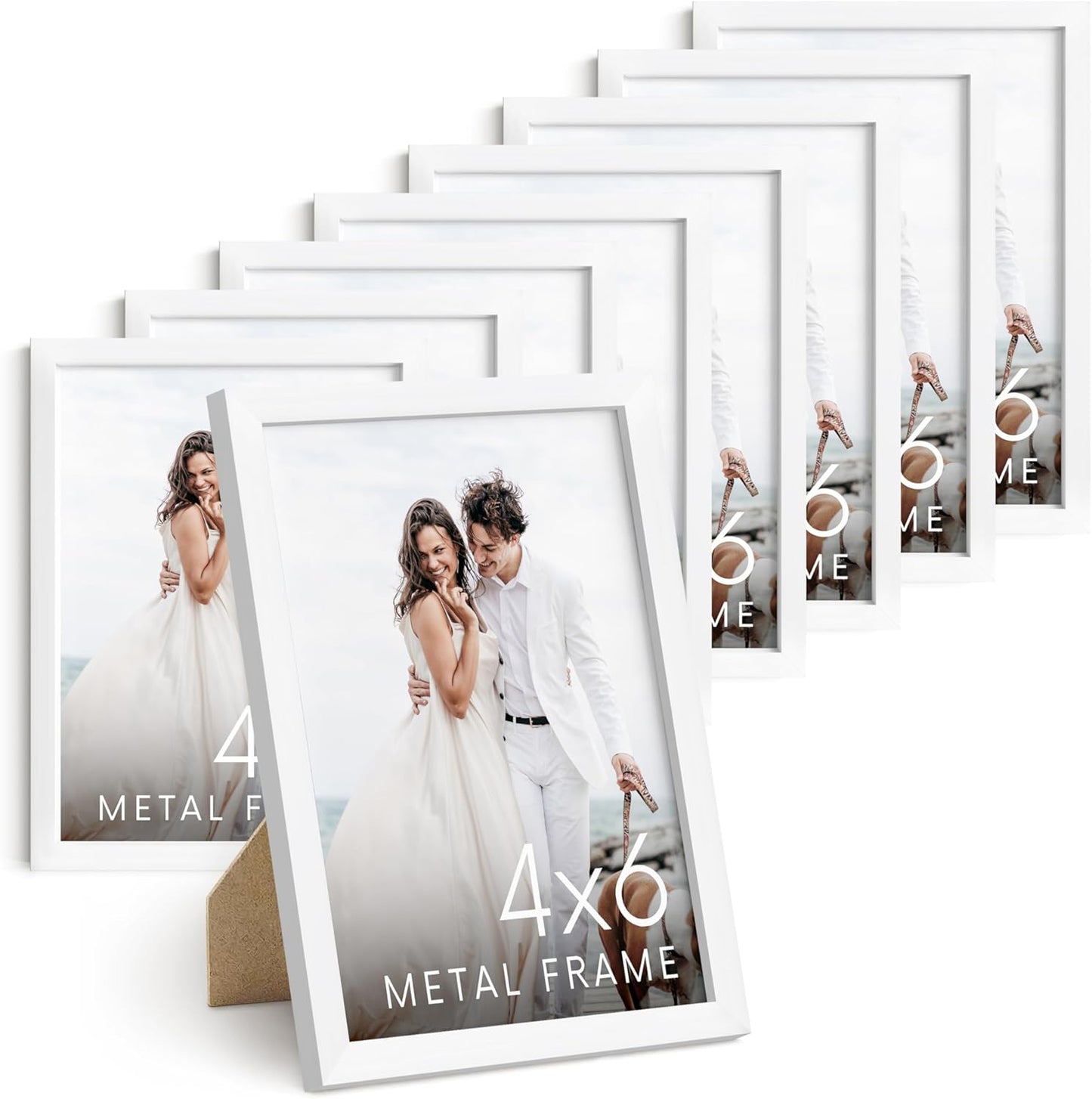 HAUS AND HUES 4x6 White Metal Picture Frames - Bulk Frames 4X6 - Features Premium Aluminum, Vertical Hanging, Easel Back for Tabletop, Home, Office (4x6 in, White, Set of 9)