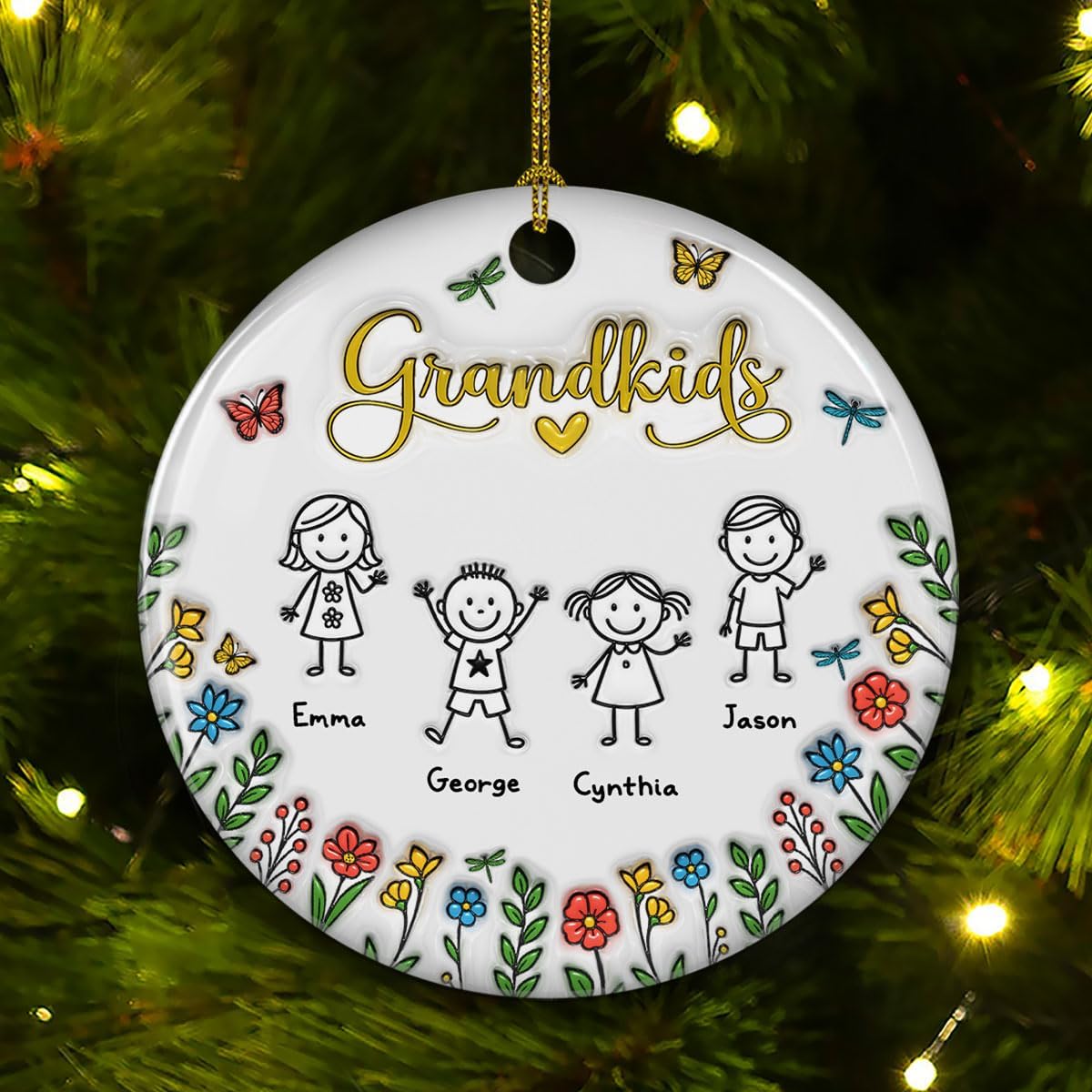 Grandkids Personalized Ceramic Ornament – Grandkids Christmas Ornament, Custom Holiday Keepsake, Family Tree Gift