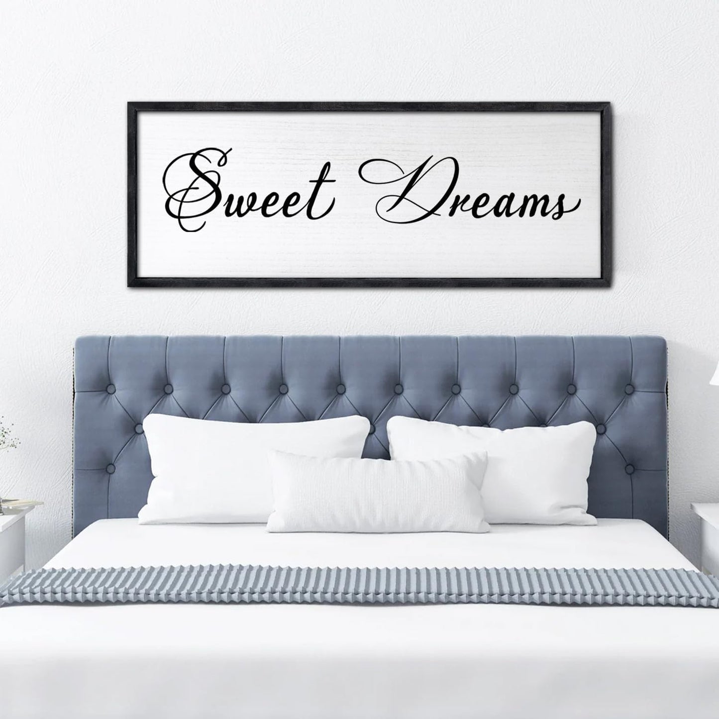 Sweet Dreams Wall Decor Above Bed 40x15 Inch Large Master Bedroom Hanging Wood Rustic Framed Farmhouse Sweet Dreams Sign Guest Room Aesthetic And Minimalist Over Bed Wall Art(Black)