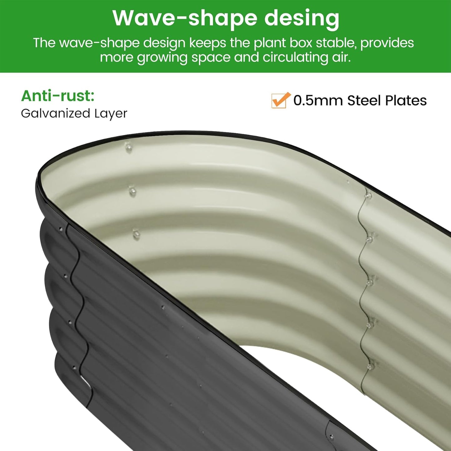 2 Pcs 4.5x2x1ft Oval Raised Garden Bed, Galvanized Raised Beds,Open-Ended Base Metal Raised Planter Beds,Garden Bed Outdoor,Planter Raised Boxes for Vegetables, Flowers,Tool-Free Asse,Gray