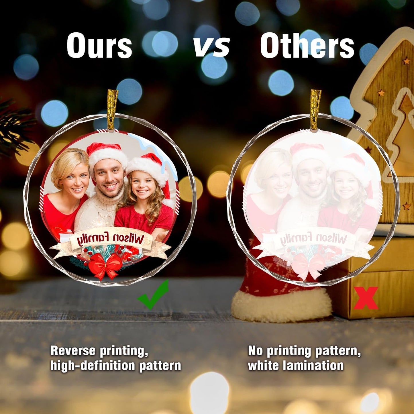 Christmas Hanging Decor, Personalized Crystal Photo Ornaments, Custom Ornaments for Family/Child, Decorative Hanging Pendant, Design Your Own Picture, Gifts for Mom/Dad