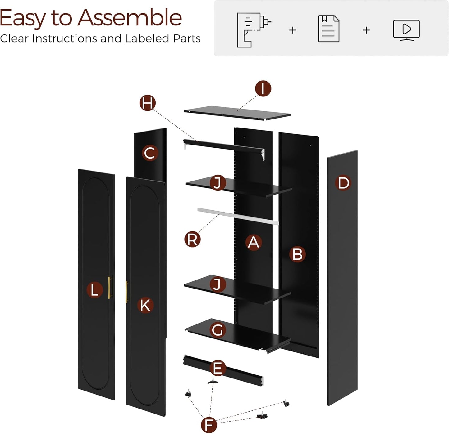 Metal Armoire Wardrobe Closet with 2 Doors, 71" Black Wardrobe Cabinet with Hanging Rod and Adjustable Shelves, Tall Clothing Storage Cabinets for Bedroom, Laundry Room, Home Office