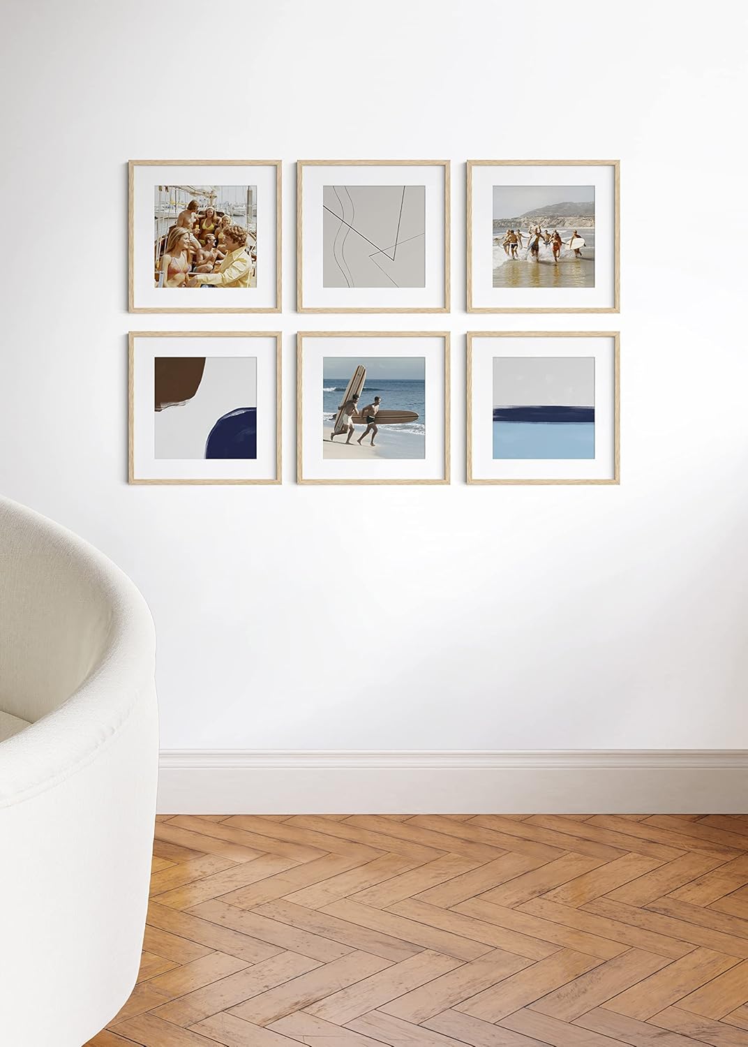 HAUS AND HUES Square Picture Frames 16 x 16 Set of 15 - Photo Gallery Wall Frame Set, Wood 16x16 Frames, 16 x 16 Frames Gallery Wall Set, 16x16 Frame with Mat, Square Frames 16x16 (Beige Oak Frames)