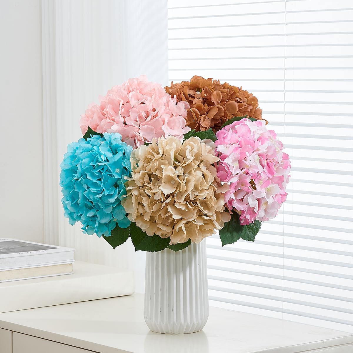 8pcs Fake Flowers Silk Hydrangea Artificial Flowers Bouquets Faux Hydrangea Stems for Home Table Centerpieces Wedding Party Decoration