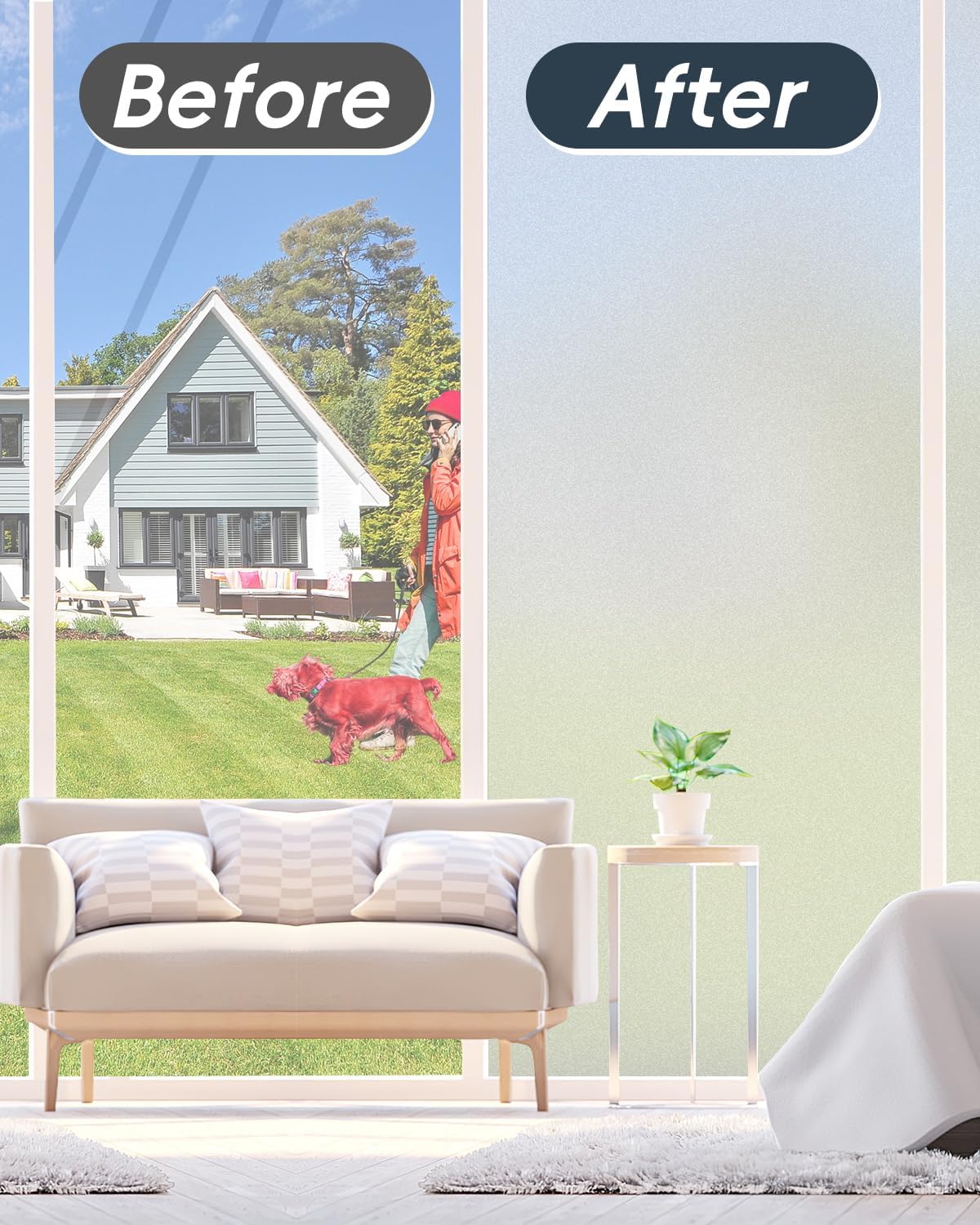 Frosted Glass Window Privacy Film Decorative, Bathroom Window Privacy Film for Glass Windows Cover, Static Cling, Removable, Reusable, Anti-UV, Anti-Glare, Heat Blocking, 17.5 by 78.74 inch