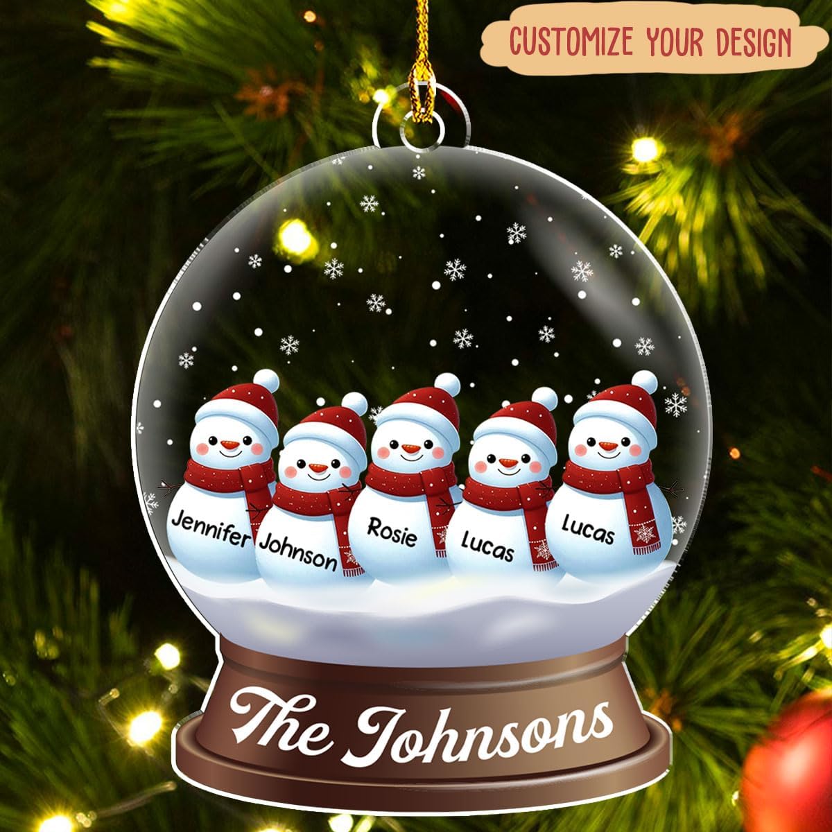 Personalized Family Christmas Acrylic Ornament 2024 - Custom Name Snowman Family Members up to 10 People, Snow Globe Ornament Gifts for Family Tree Decoration (A03, 5 Names)