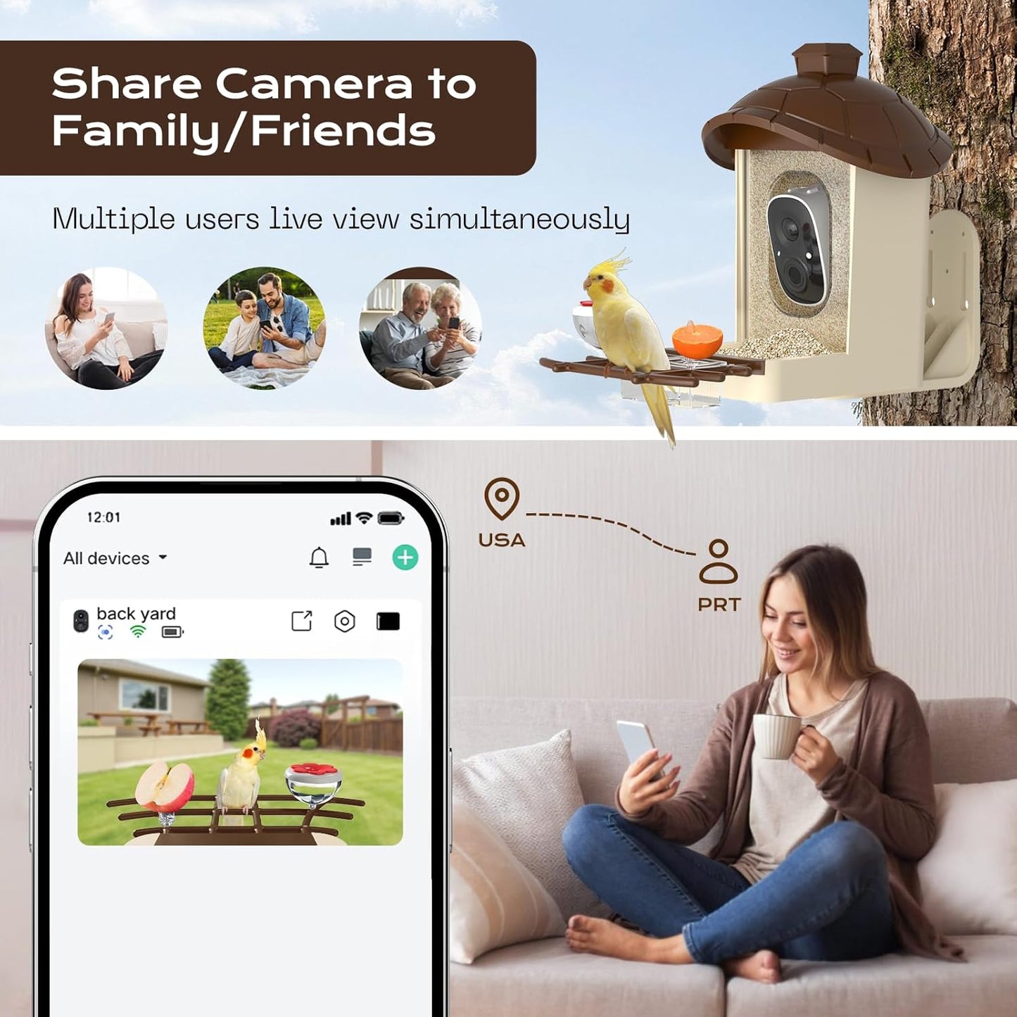 Bird Feeder with Camera, 2K HD Live Video, Smart Bird Cam Solar Powered with AI Birds Species Identification, Auto Capture Video, Instant Arrival Alerts, Best Gifts for Mom Dad