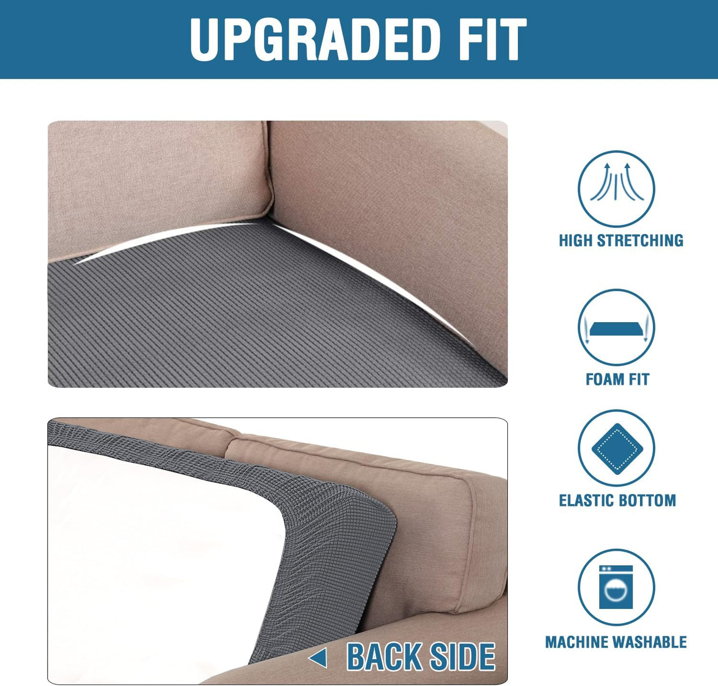 H.VERSAILTEX Super Stretch Individual Seat Cushion Covers Sofa Covers Couch Cushion Covers Slipcover Sets Thick Jacquard Textured Twill Fabric (1 Piece Loveseat Cushion Cover, Grey)