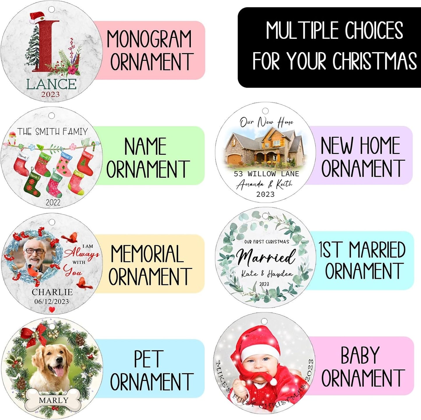 Personalized Christmas Ornaments,Double-Sided Ceramics Picture Custom Wedding Ornament - First Christmas Married as Mr and Mrs 2025 - Engagement Photo Ornament,Customized Xmas Ornaments