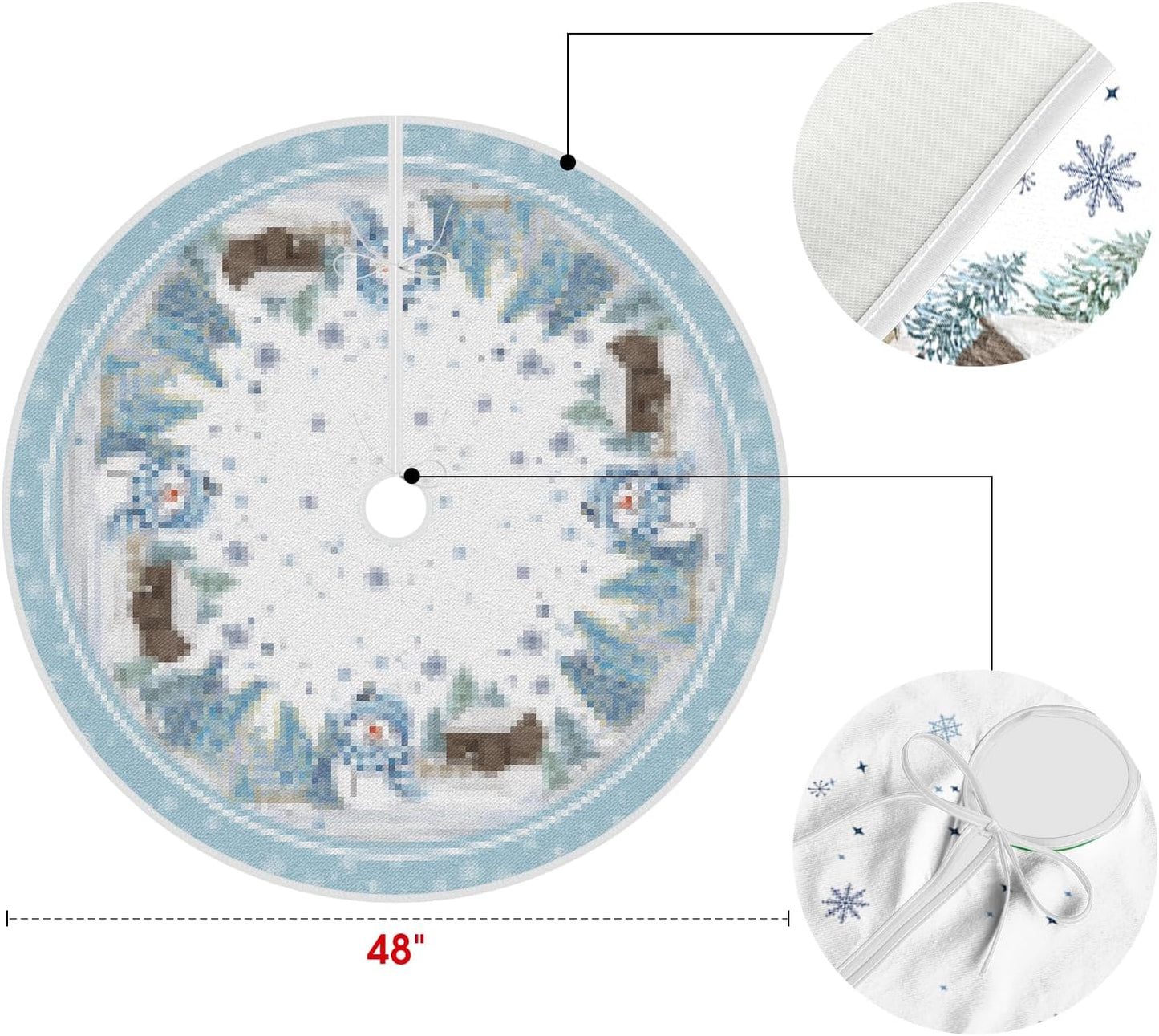 AVOIN colorlife Snowflake Snowman Cardinal Christmas Tree Skirt 48 Inch, Winter Holiday Tree Mat Decoration