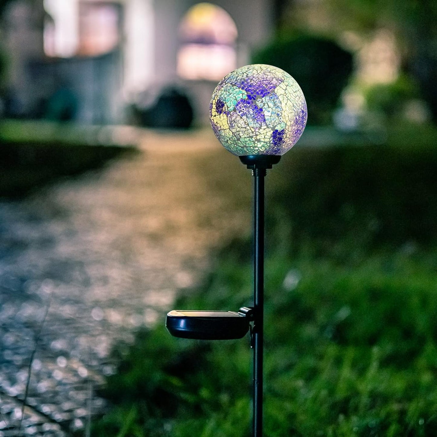 Afirst Solar Lights Outdoor Decorative Mosaic Gazing Ball Garden Stakes Decorative Lights Waterproof Glass Ball LED Pathway Stake Light for Pathway Yard Lawn Decoration Blue