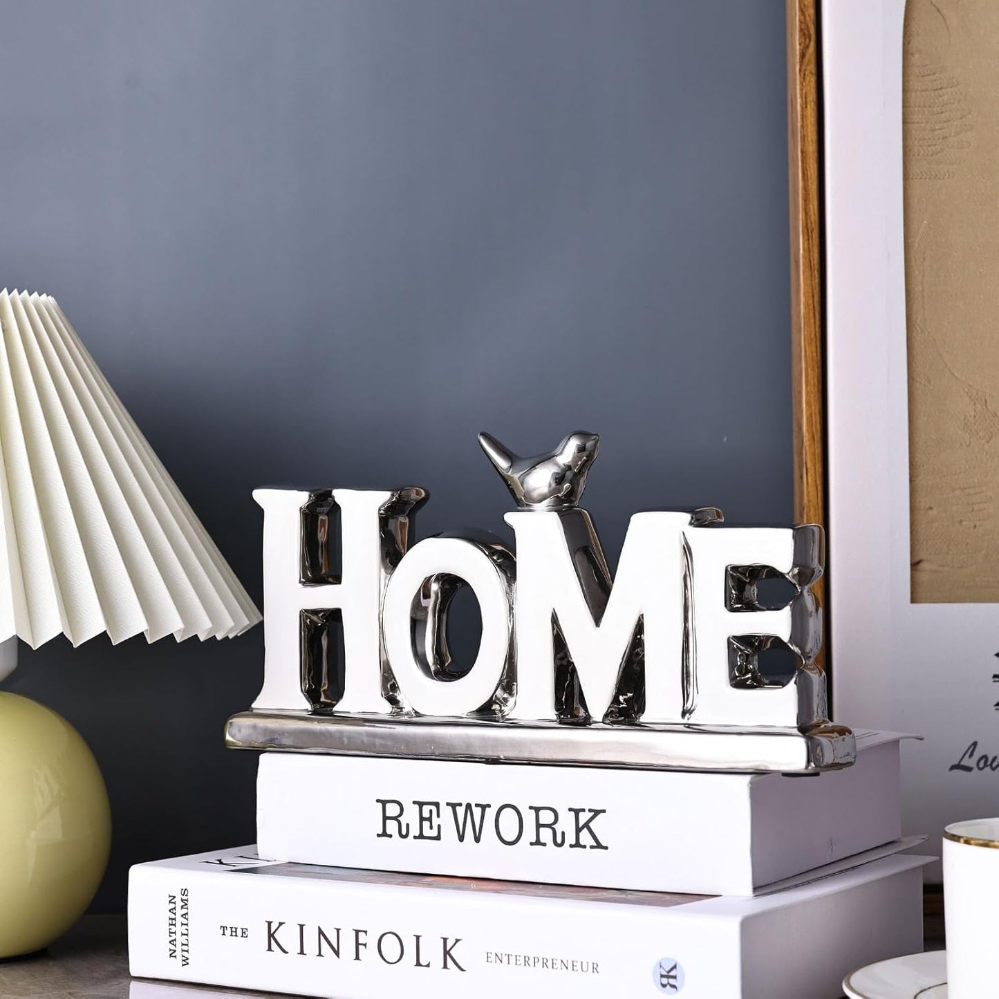 Love Sign Decoration,White and Silver Love Signs for Home Decor,Bird Sculpture Personalized Love Decor,Chrome Style Figurine Decorative Ornaments for Living Room,Bedroom,Desktop (Home, White+Silver)