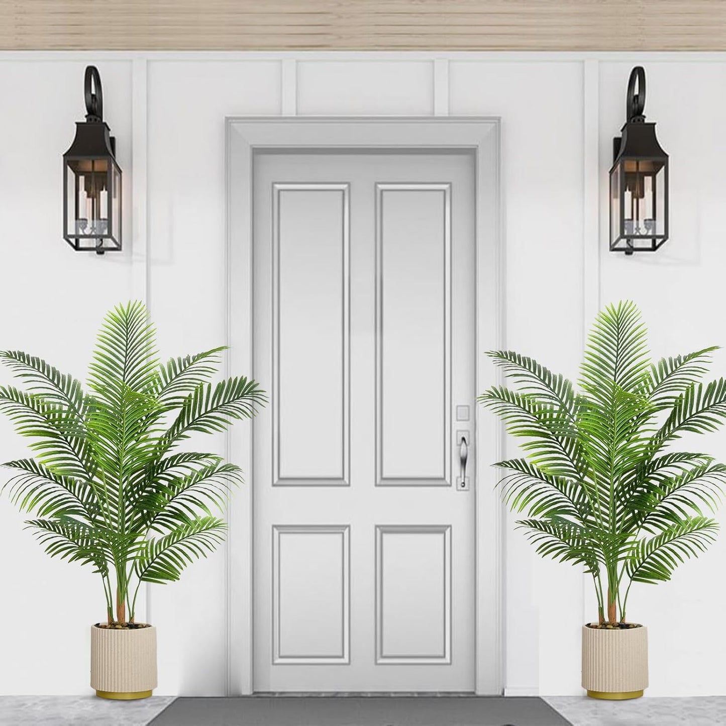 Artificial Palm Tree Indoor Plant 5FT Tall Fake Tropical Palm Tree in Pot, Real Bark Design Faux Areca Palm Tree for Home Office Living Room Bedroom Farmhouse Modern Outdoor Topiary Tree (13 Trunks)