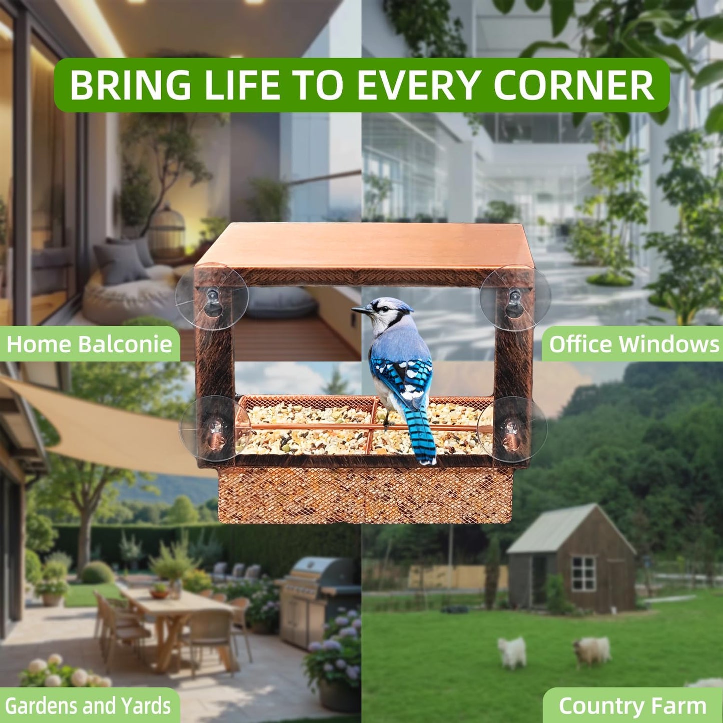 Window Bird Feeder with Strong Suction Cups, Metal Bird Feeders for Outdoors Birdwatching Gifts for Cats & Nature Lovers