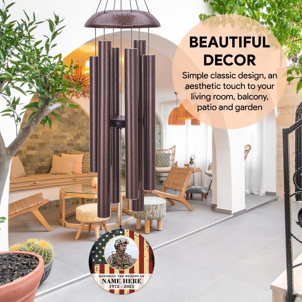 36inch Personalized Wind Chimes, Memorial Wind Chimes for US Veteran, Wind Chime for Loss of Loved Dad/Mom, Sympathy Memorial Gifts, Thank You Veteran Solider