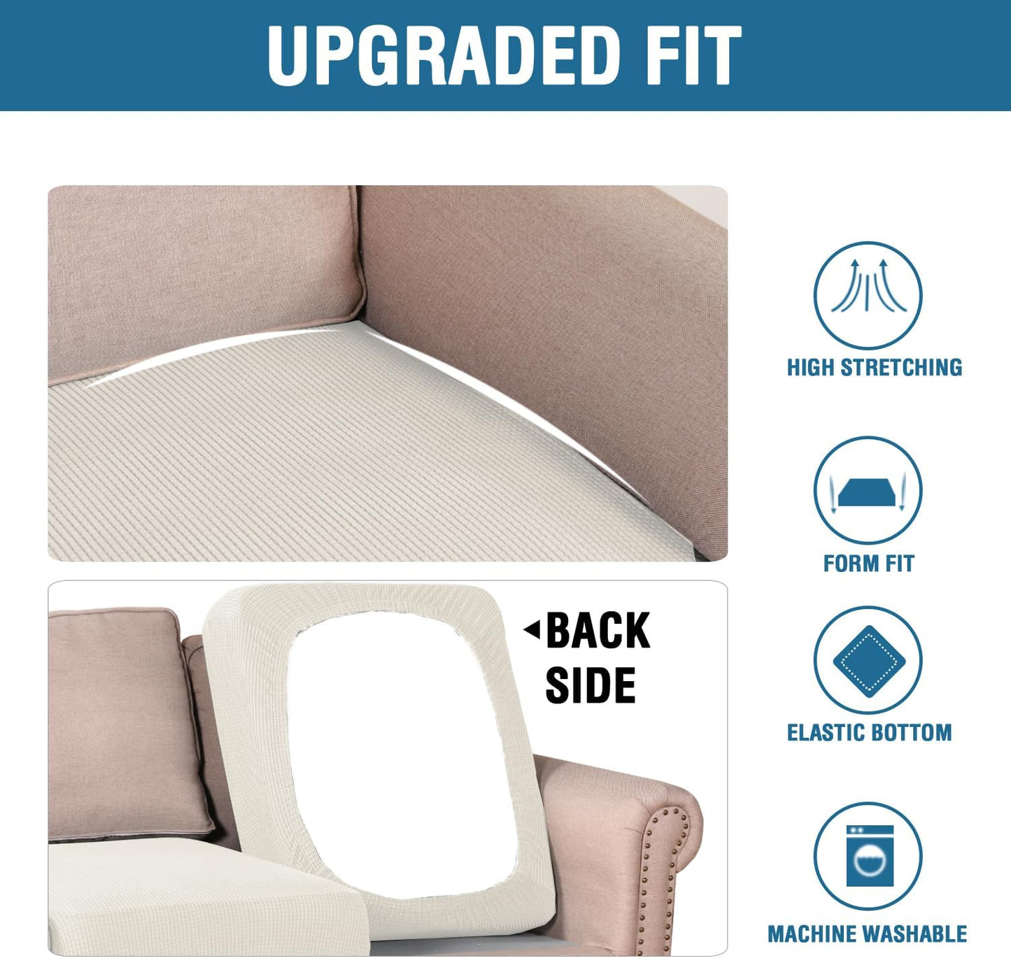 H.VERSAILTEX Super Stretch Individual Seat Cushion Covers Sofa Covers Couch Cushion Covers Slipcover Sets Thick Jacquard Textured Twill Fabric (1 Piece Chair Cushion Cover, Porcelain)