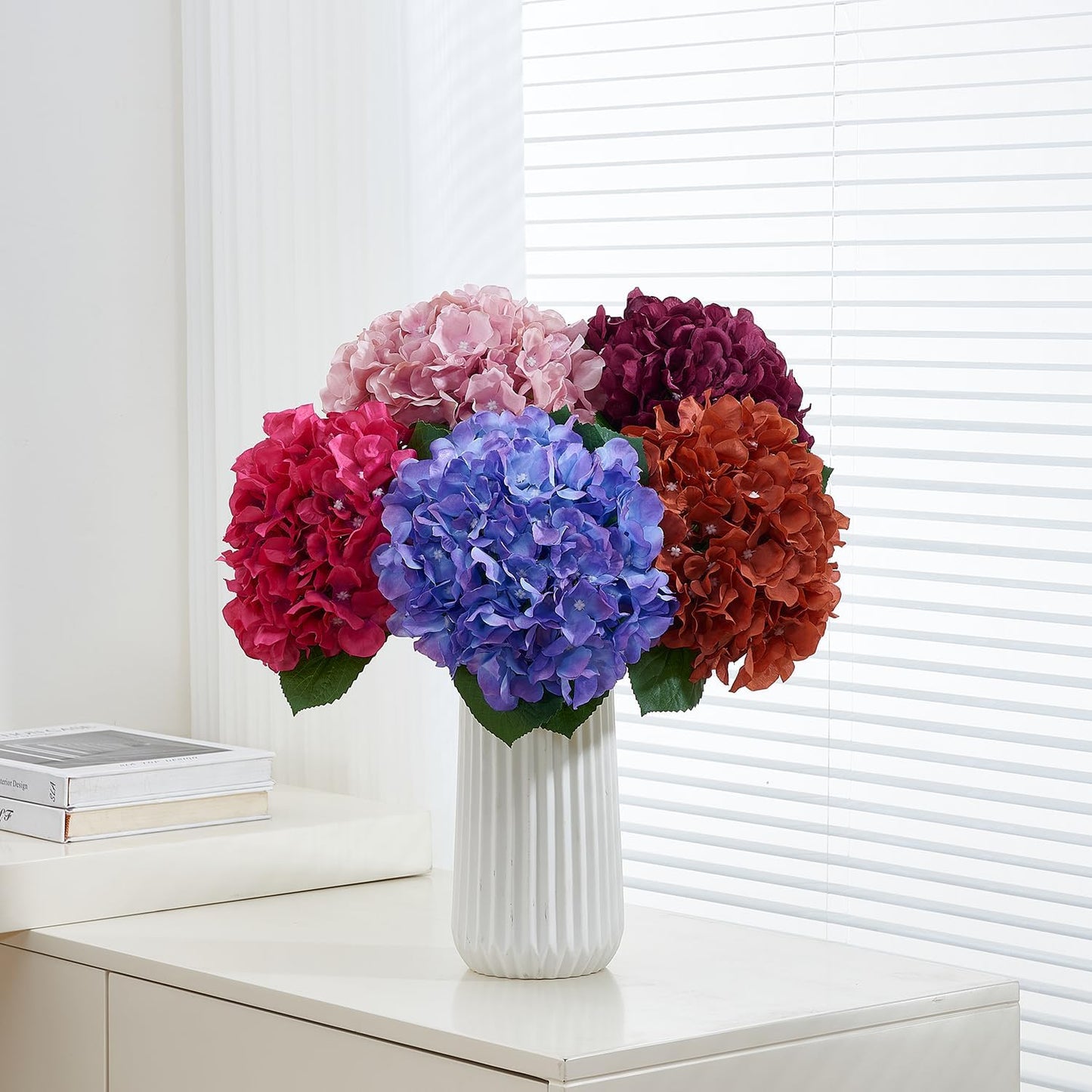 8Pcs Dusty Rose Fake Flowers Silk Hydrangea Artificial Flowers Bouquets Faux Hydrangea Stems for Home Table Centerpieces Wedding Party Decoration