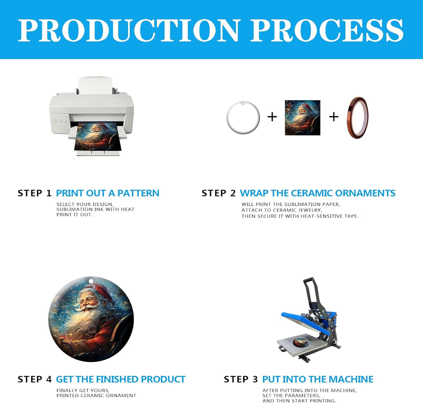 50 PCS Sublimation Ceramic Ornament Blank Round Two-Sided Printed White Ceramic Decoration Handmade DIY Personalized Christmas Home Decoration Bulk 3 inch