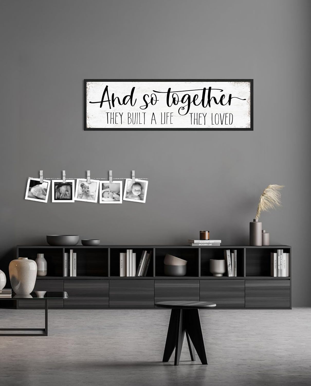 And So Together They Built a Life They Loved Sign: Modern Farmhouse Wall Decor Inspirational Quotes Family Bedroom Sign 12" x 40",Rustic Home Wall Art Plaque Framed Wall Hanging Signs