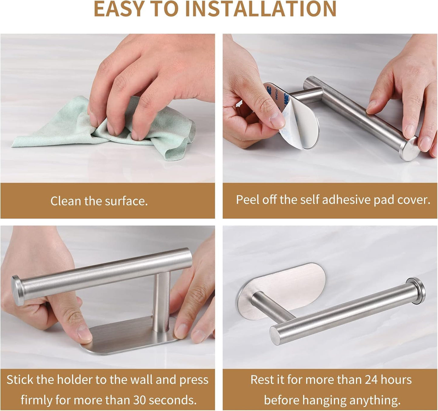 Toilet Paper Holder,Brushed Nickel,Wall Mount, Upgraded Adhesive Toilet Roll Holder,no Drilling,Bathroom/Rv/Washroom,SUS 304 Stainless Steel,Rustproof (Brushed Nickel, 1 Piece)