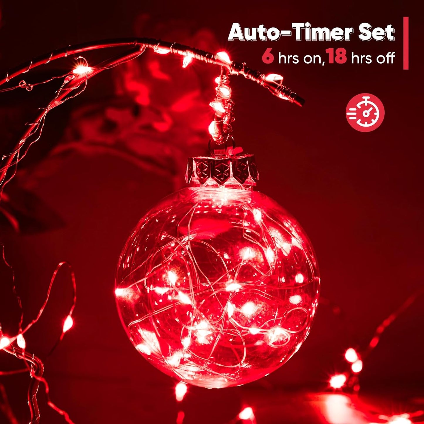 1 Pack 32.8 Ft. Battery Operated Outdoor String Lights with Remote & Timer, LED Red Fairy Lights, Waterproof Twinkle Lights for Bedroom, Dorm, Mason Jar, Wedding, Party, Christmas