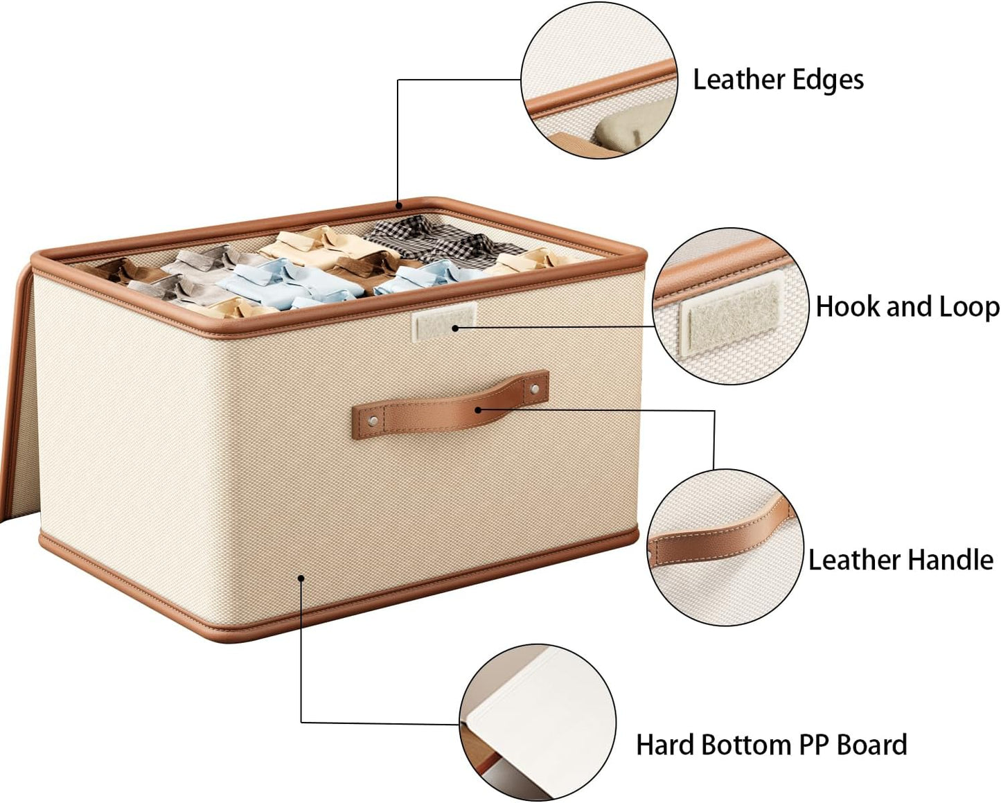 Tuza 4 Pack Storage Bins with Lids, Collapsible Closet Organizer Container, Fabric Organizer Box with Handles, Decorative Storage Boxes with Lids for Organizing Clothes, Blanket, White, Extra Large