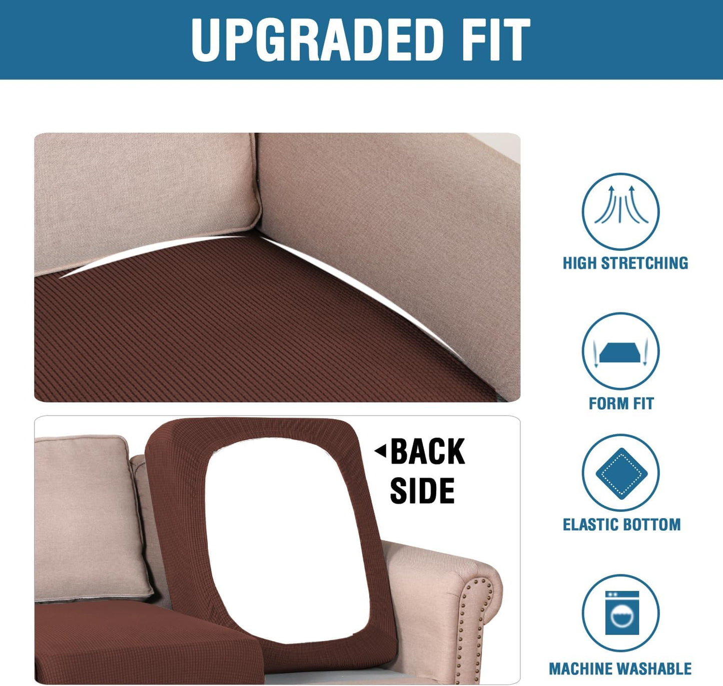 H.VERSAILTEX Super Stretch Individual Seat Cushion Covers Sofa Covers Couch Cushion Covers Slipcover Sets Thick Jacquard Textured Twill Fabric (1 Piece Sofa Cushion Cover, Burnt Brick)