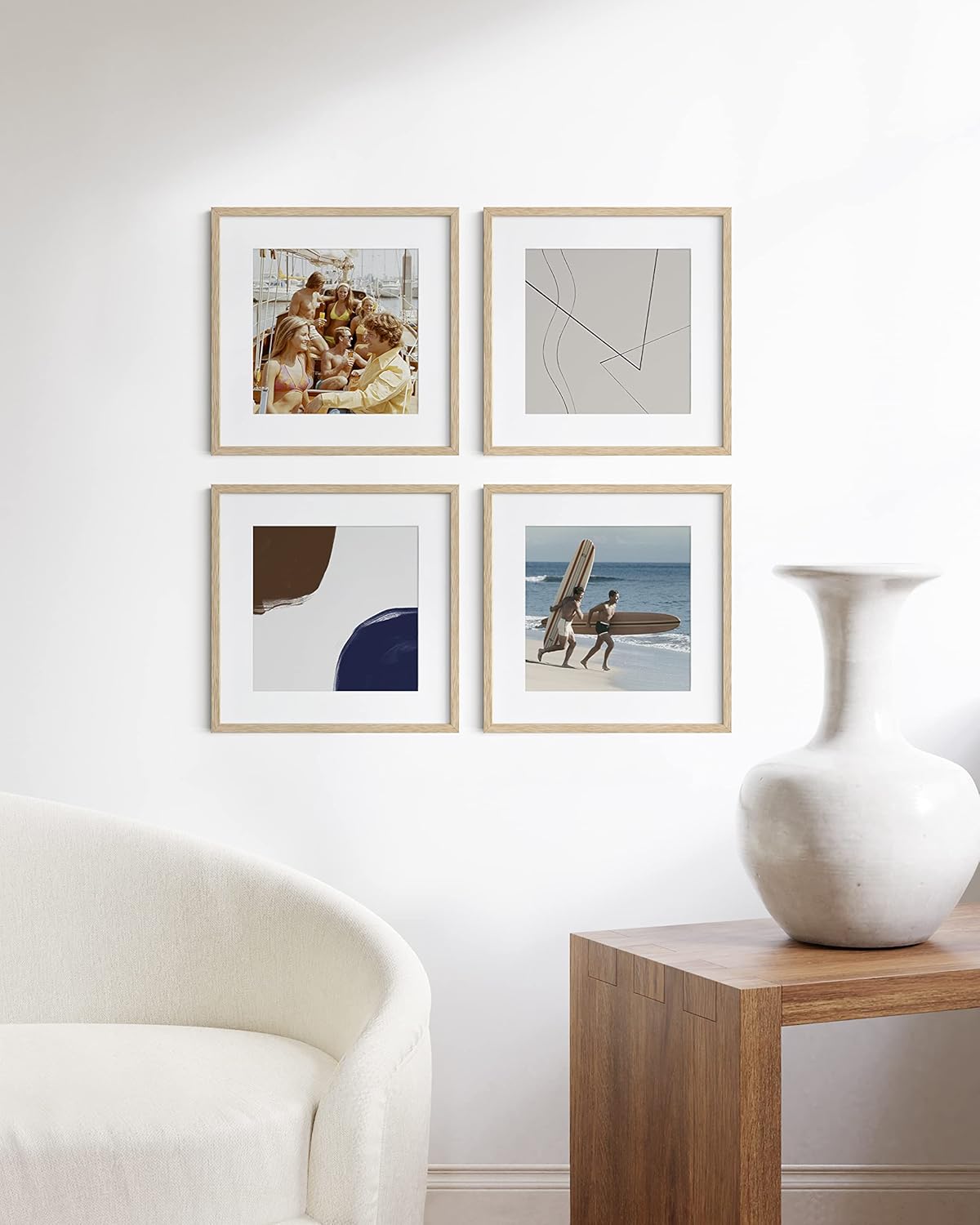 HAUS AND HUES Solid Oak Wood 16”x16” Picture Frames Matted to 12”x12” Set of 4-16x16 Frames for Wall, Square Frames with Mat, Beige Square Matted Picture Frames 16x16 (Beige Oak Frames)