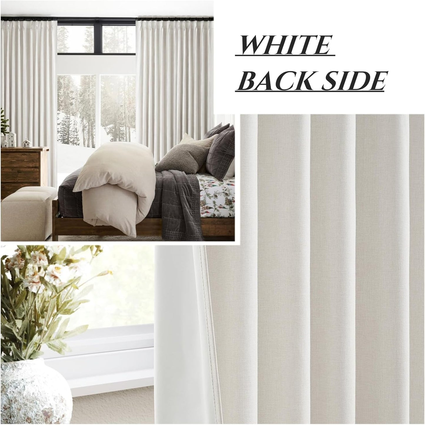 Beige Linen Blackout Curtains 96 Inches Long, Pinch Pleated Elegant Thermal 8ft for Living Room Sliding Glass Door Burg Floor to Ceiling Track Window Drapes Heathered 2 Panels