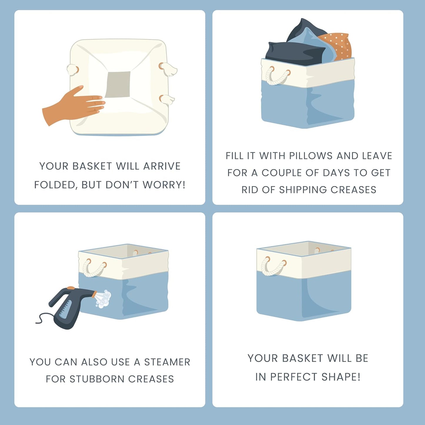 OrganiHaus 11x11 Cube Storage Bins 4 Pack, Foldable Cube Storage Organizer w/ Rope Handles, Collapsible Fabric Bins for Toys, Clothes & Closet Organization, Fabric Square Baskets - Gray/Black