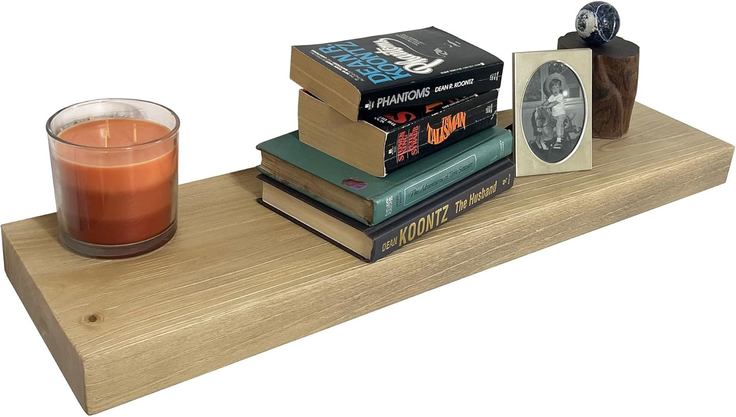 joelsantiques 24 Inch Wooden Floating Shelves for Wall - 24x6x2 in - Made of Natural Wood - Short Heavy Duty Rustic Wall Shelves for Bedroom - Perfect for Bathroom, Kitchen - Natural