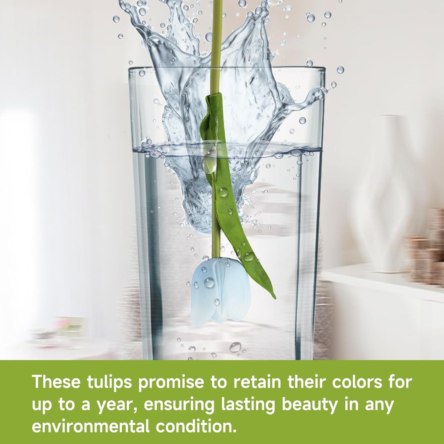 Buart Artificial Tulip in Bulk for Wedding Bridal Bouquet,Fake Flowers for Valentine's Day Mother's Day Easter Table Centerpieces Decorations(Light Blue,Real-Touch,12pcs)