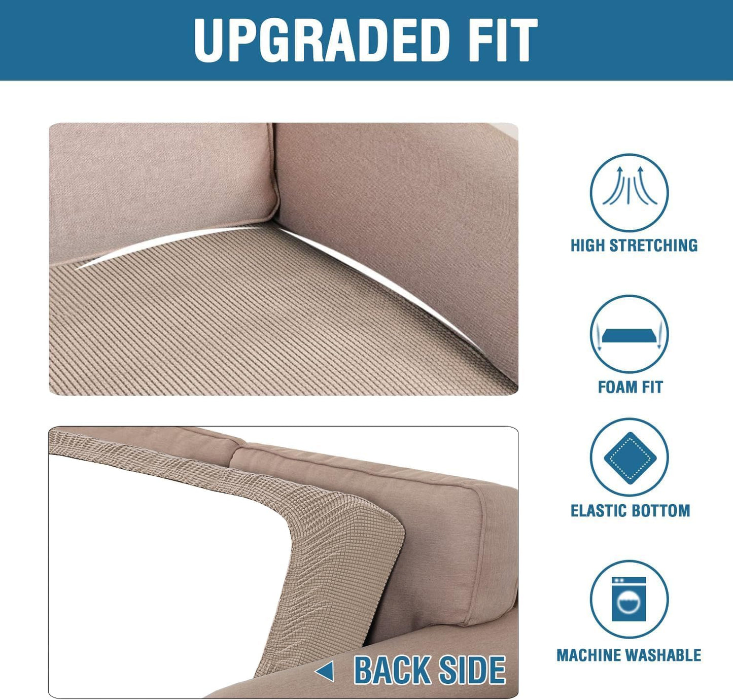 H.VERSAILTEX Super Stretch Individual Seat Cushion Covers Sofa Covers Couch Cushion Covers Slipcover Sets Thick Jacquard Textured Twill Fabric (2 Piece Medium Sofa Cushion Covers, Sand)