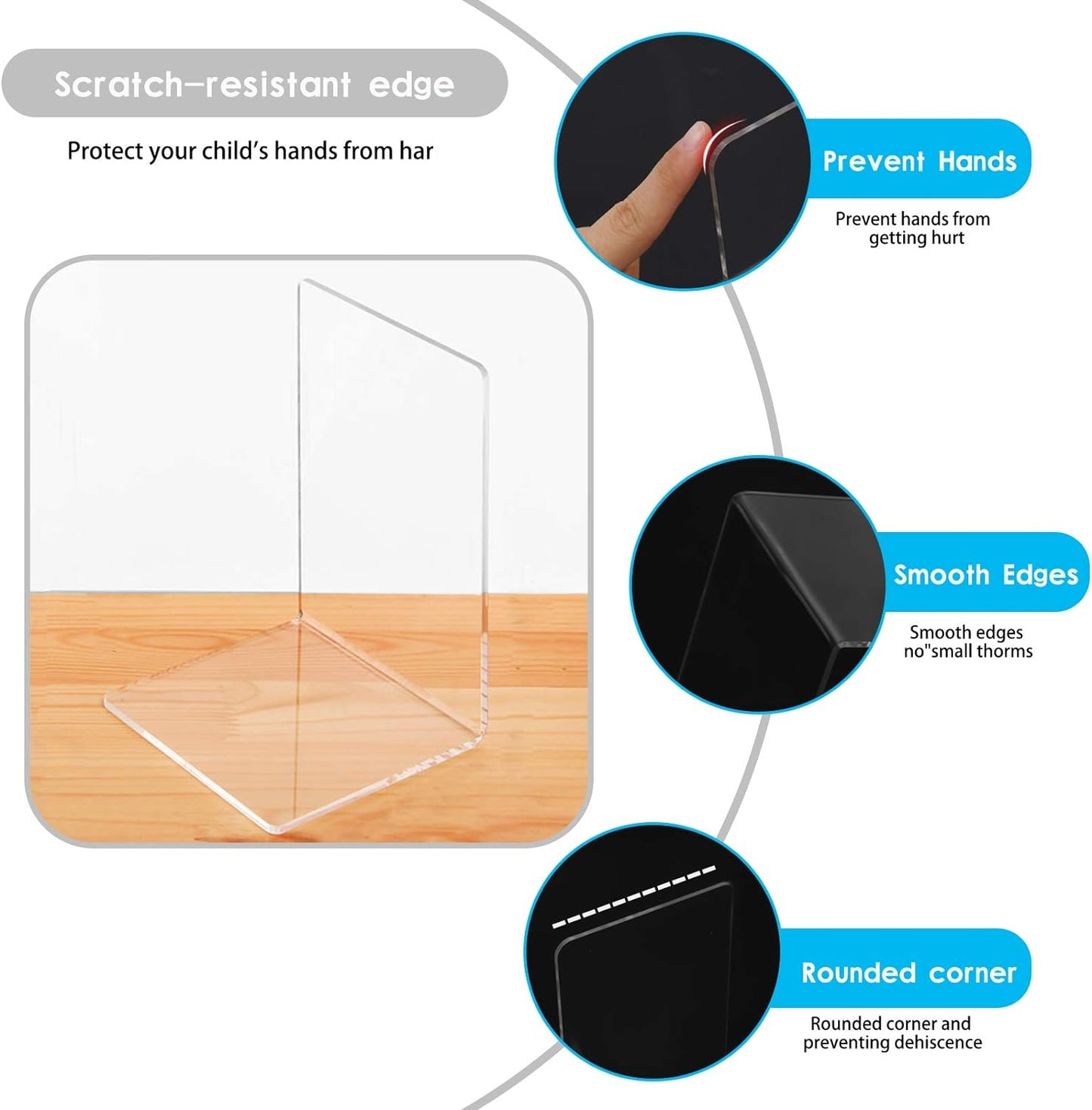 Lulonpon 8 Pieces Book Ends, Bookends, Books Stand, Books Stoppper, Clear Bookend for Shelves, Acrylic Book Ends for School, Library, Desktop Organizer 