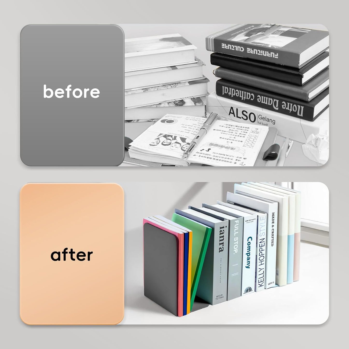 M&G Book Ends 1 Pair, Black Large Metal Bookends for Shelves, L-Type Book Stopper for Heavy Books, Non-Skid Bookstand for Office Home School Supplies