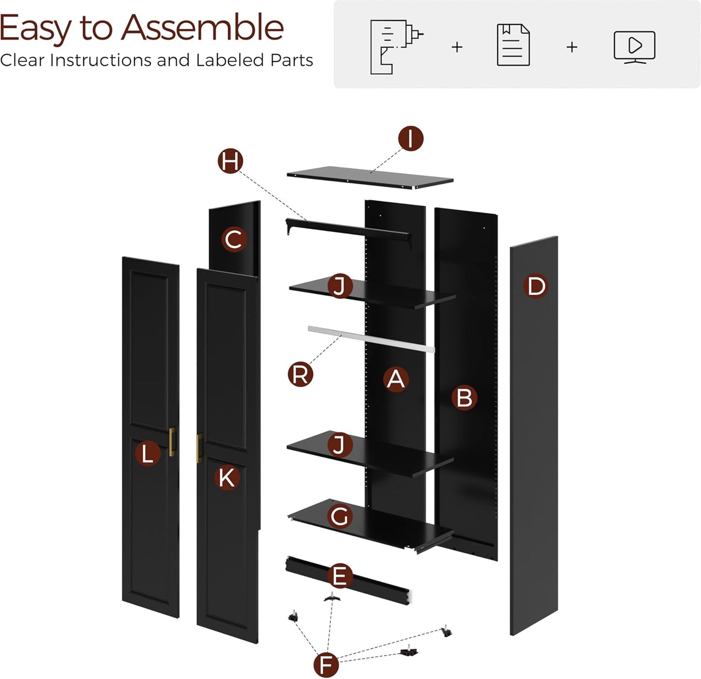 71" Metal Armoire Wardrobe Closet with 2 Doors, Tall Wardrobe Cabinet with Hanging Rod and Adjustable Shelves, Black Clothing Storage Cabinets for Bedroom, Laundry Room, Home Office