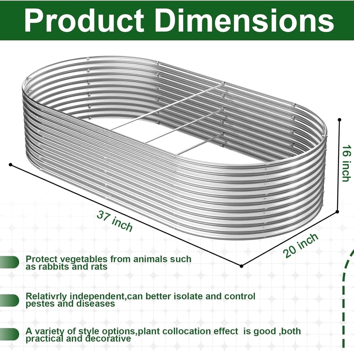 2 Pack Tall Galvanized Raised Garden Bed Outdoor,Metal Garden Bed for Vegetables,Steel Raised Beds for Gardening,Above Ground Garden Box for Flower-37x20 inch-4MV